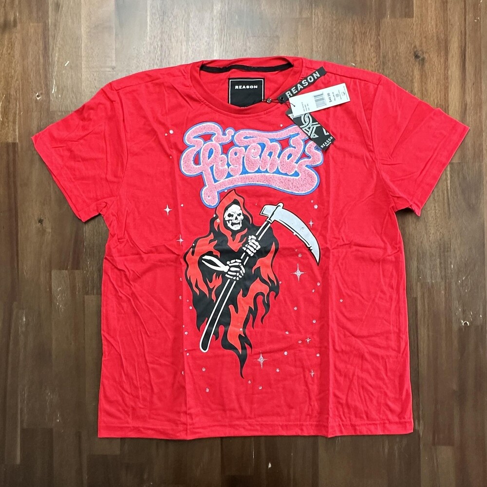 Reason Shirt Mens 2XL Red Legends Chenille Grim Reaper Graphic Streetwear Tee